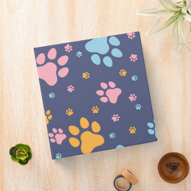Colorful Animal Paw Prints Pattern Binder (In Situ)