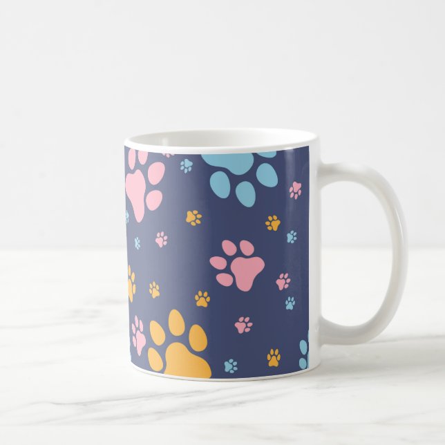 Colorful Animal Paw Prints Pattern Coffee Mug (Right)
