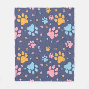 Colorful Animal Paw Prints Pattern Fleece Blanket