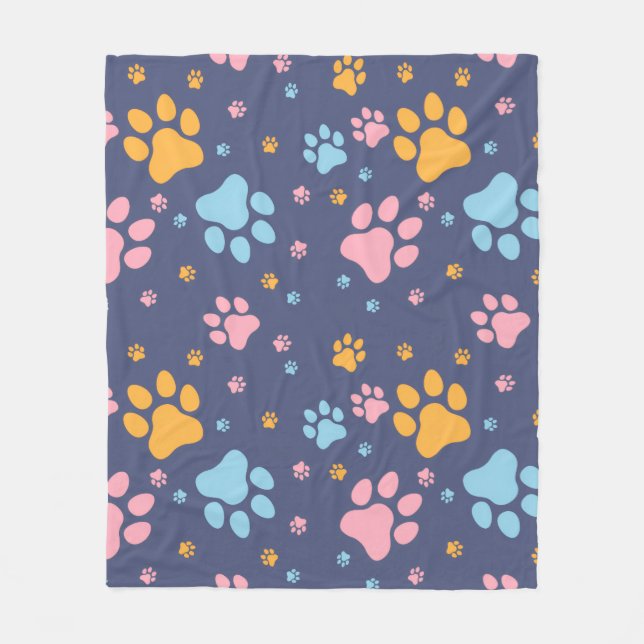 Colorful Animal Paw Prints Pattern Fleece Blanket (Front)