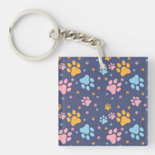 Colorful Animal Paw Prints Pattern Keychain