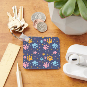 Colorful Animal Paw Prints Pattern Keychain