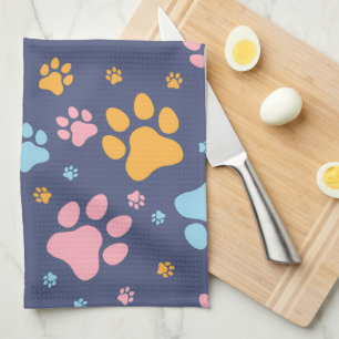 Colorful Animal Paw Prints Pattern Kitchen Towel