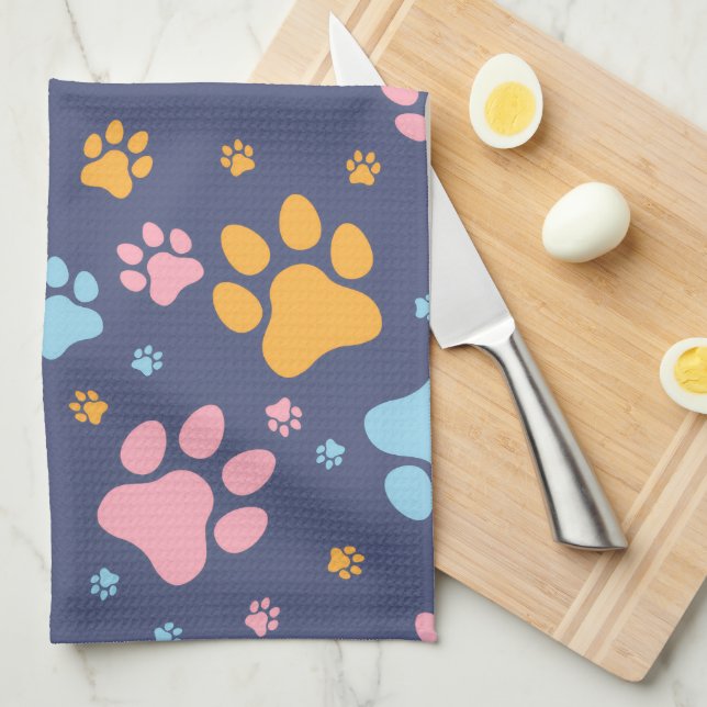 Colorful Animal Paw Prints Pattern Kitchen Towel (Quarter Fold)