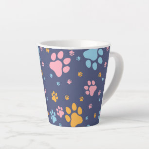 Colorful Animal Paw Prints Pattern Latte Mug