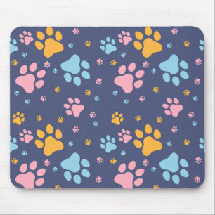 Colorful Animal Paw Prints Pattern Mouse Pad