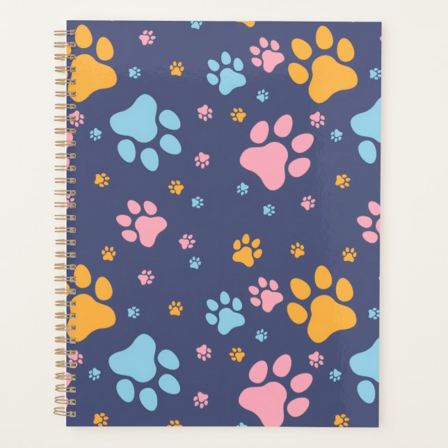 Colorful Animal Paw Prints Pattern Planner (Front)