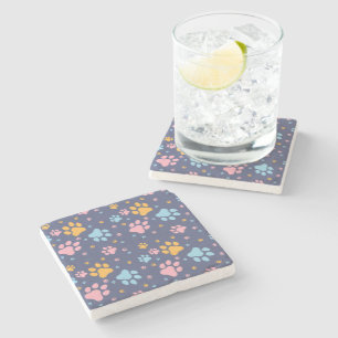 Colorful Animal Paw Prints Pattern Stone Coaster