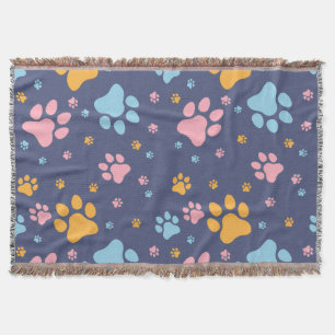 Colorful Animal Paw Prints Pattern Throw Blanket