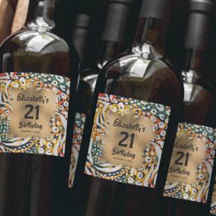 Colorful Animal Print 21st Birthday Personalized Wine Label