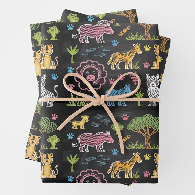 Colorful animals and trees are arranged  wrapping paper sheet (Creator Uploaded)