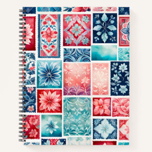 Colorful Antique Stamp Art Spiral Notebook