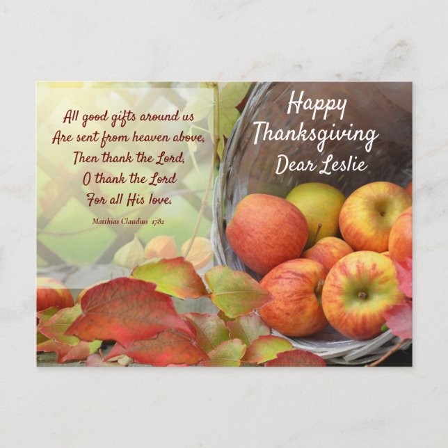 Colorful Apple Basket Personalize Thanksgiving Po Postcard (Front)