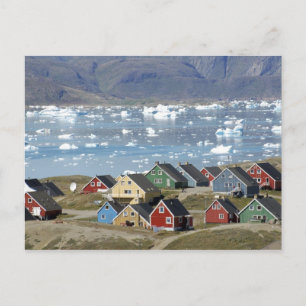 Colorful architecture of the town, Narsaq, Postcard