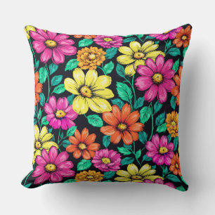 Colorful array of Large Flowers Throw Pillow