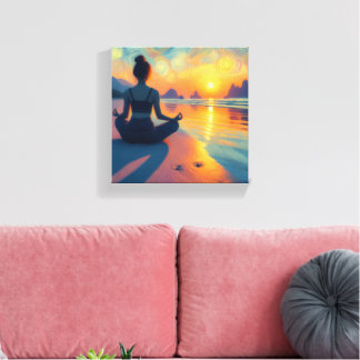 Colorful art canvas of a beach at sunset print