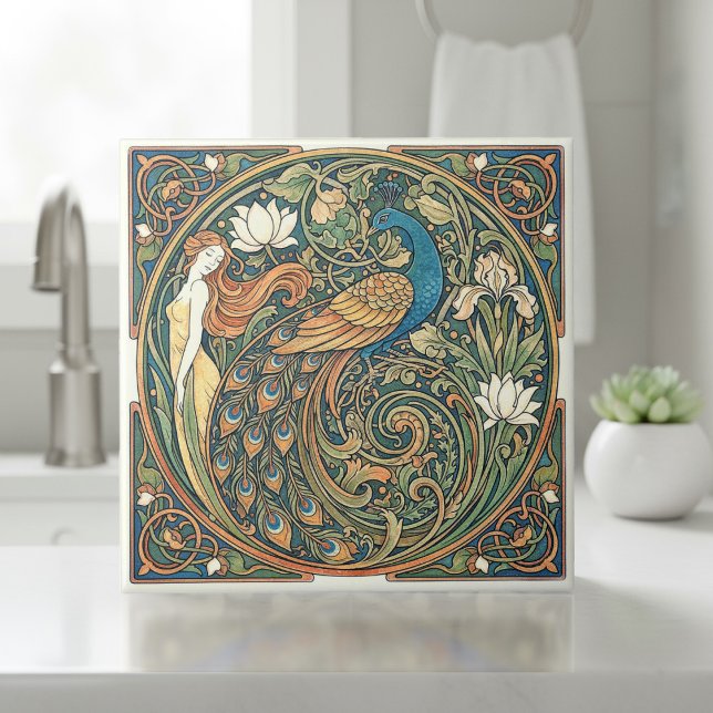 Colorful Art Nouveau Peacock Pat#3 ID1193 Tile (Creator Uploaded)
