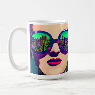 Colorful Art Woman in Sunglasses City Reflection  Coffee Mug
