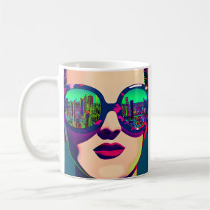 Colorful Art Woman in Sunglasses City Reflection  Coffee Mug