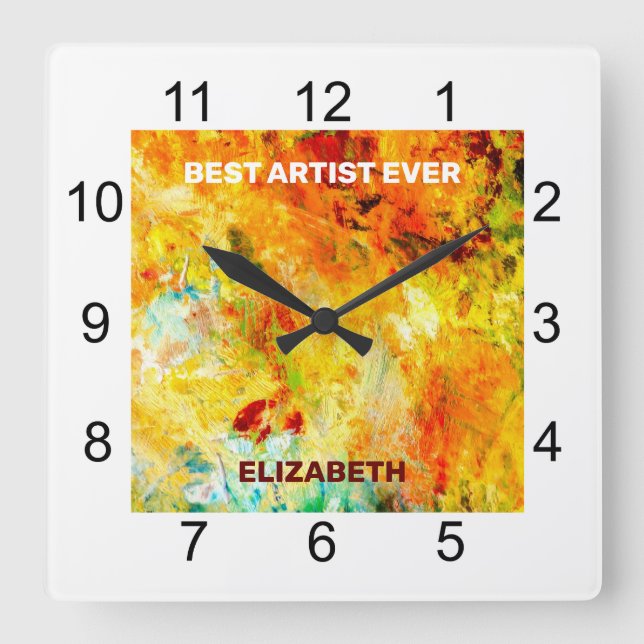 Colorful Artist Palette Square Wall Clock (Front)