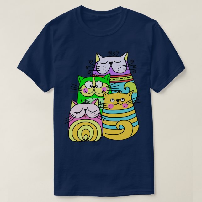 Colorful Artsy Collection of Doodle Cats  T-Shirt (Design Front)