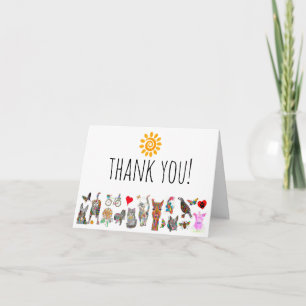 Colorful Assorted Animals Thank You Greeting Card