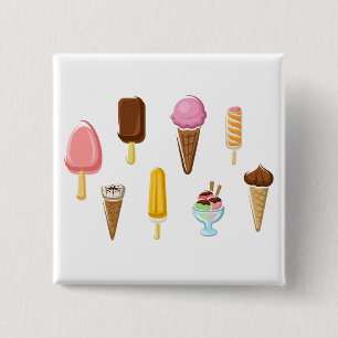 Colorful Assorted Ice Cream and Popsicle 2 Inch Square Button