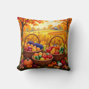 Colorful Autumn Harvest Baskets Throw Pillow