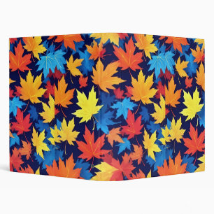 Colorful Autumn Leaves On Dark Blue Background Binder