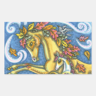 COLORFUL AUTUMN LEAVES ON WHIMSICAL HORSE & COLT STICKER