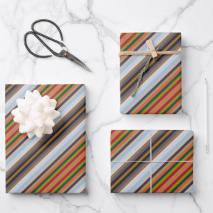 Colorful Autumn Winter Colored Stripes Pattern Wrapping Paper Sheet