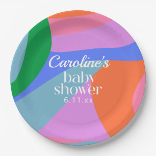 Colorful Baby Shower Abstract Waves Modern Custom Paper Plate