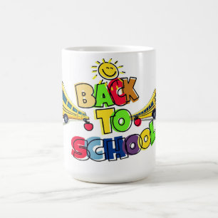 Colorful Back to School Cartoon Design with School Coffee Mug