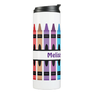 Colorful Back to School Name Monogram Crayon Thermal Tumbler