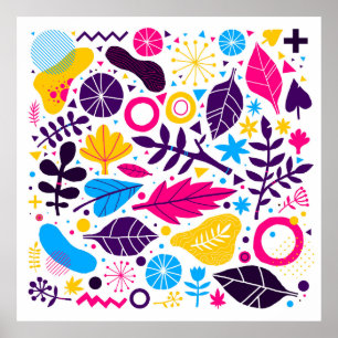 Colorful background with hand drawn floral element poster