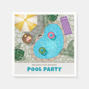 Colorful Backyard Swimming Pool Birthday Party Napkin