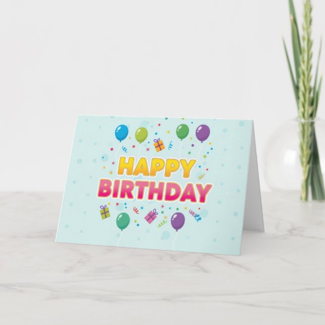 Colorful Balloon & Gifts Happy Birthday Card (Front)