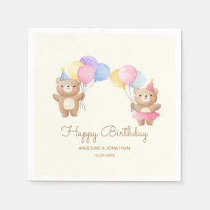 Colorful Balloons Bear Together Joint Birthday  Napkin