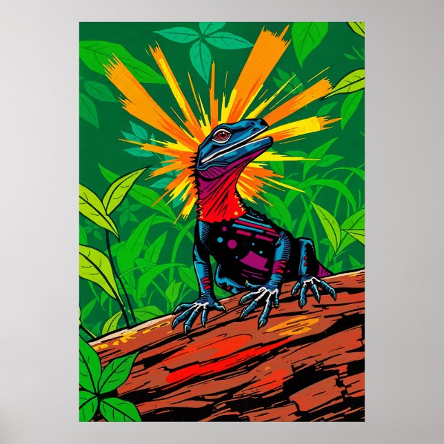 Colorful Basilisk Lizard Jungle Art Poster (Front)