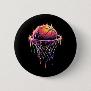 Colorful Basketball Dripping Color Splash Hoop Net 2 Inch Round Button