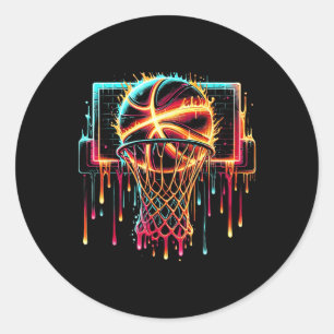 Colorful Basketball Dripping Color Splash Hoop Net Classic Round Sticker