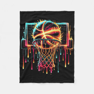 Colorful Basketball Dripping Color Splash Hoop Net Fleece Blanket