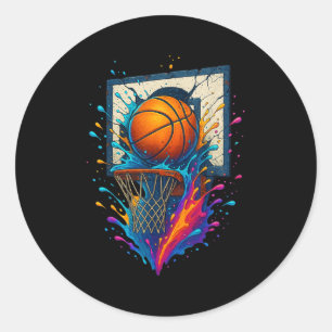 Colorful Basketball Slam Dunk Splash Hoop Backboar Classic Round Sticker