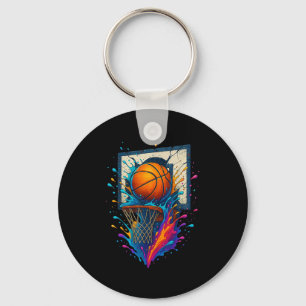 Colorful Basketball Slam Dunk Splash Hoop Backboar Keychain