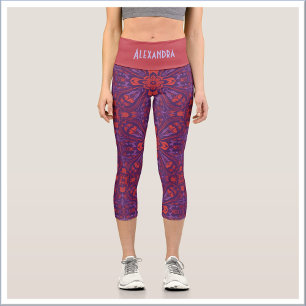 Colorful Batik Red & Purple Abstract Capri Leggings