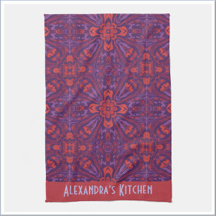 Colorful Batik Red & Purple Abstract Kitchen Towel