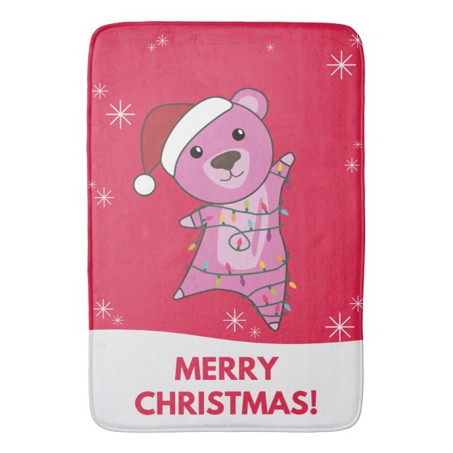 Colorful Bears Merry Christmas Winter Animals Bear Bath Mat (Front Vertical)