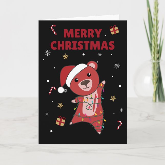 Colorful Bears Merry Christmas Winter Animals Bear Card (Front)
