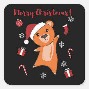 Colorful Bears Merry Christmas Winter Animals Bear Square Sticker