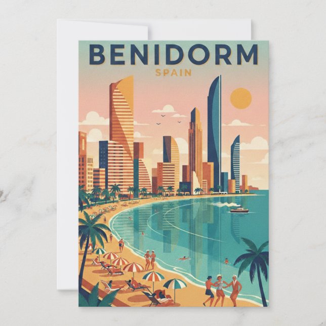 Colorful Benidorm Spain Costa Blanca Illustration Card (Front)